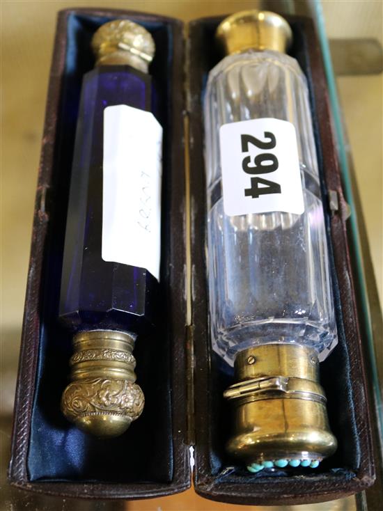 Cased double ended 19th C scent bottle & another